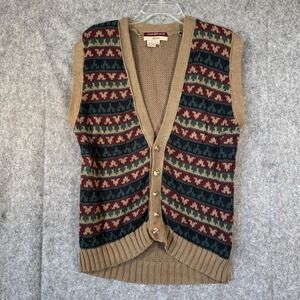 Vintage 70s Fair Isle Button Down Sweater Vest Mens Medium‎ Boho Hippie Casual